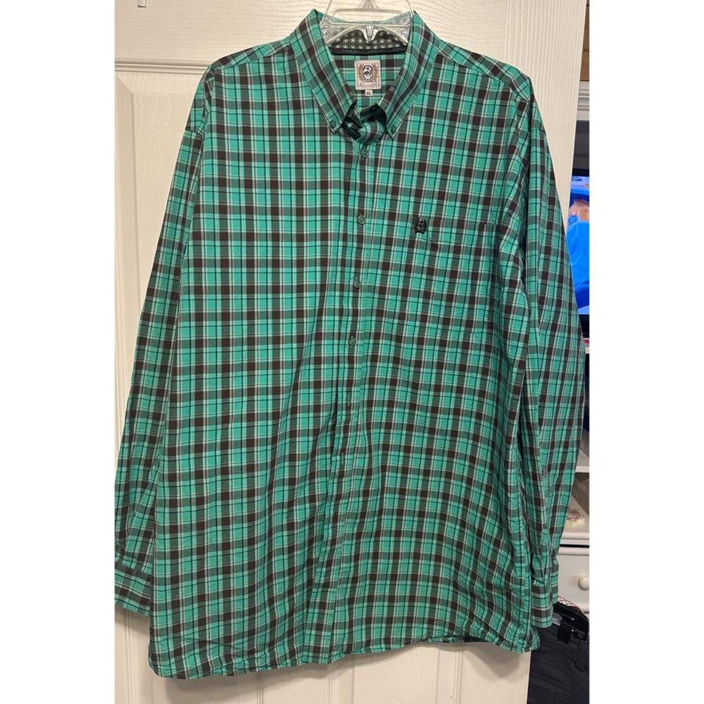Cinch Western Plaid Button Down Shirt Men’s XL Green Rodeo